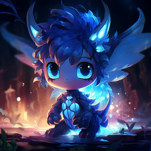 Cute blue Japanese dragon in 2D anime style