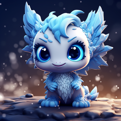 Adorable blue Japanese dragon in cute chibi anime style