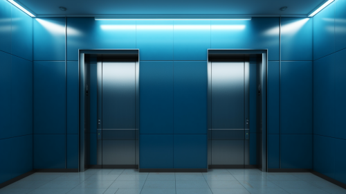 Realistic blue minimalistic elevator doors