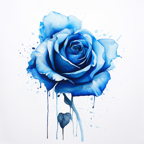 Vibrant blue rose on white background