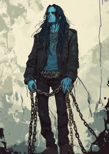 Cartoon sketch blue man chains mold