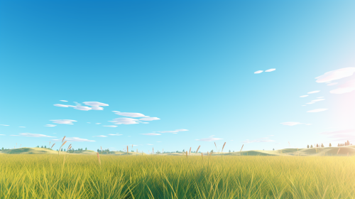 Minimalistic blue sky with sun and grass