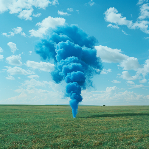 Blue smoke signal on grass