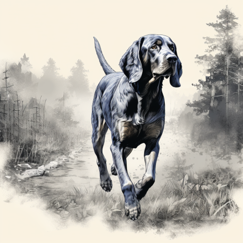Blue Tick Coonhound Silhouette Running Woods