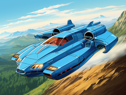 Blue transforming futuristic jet in action