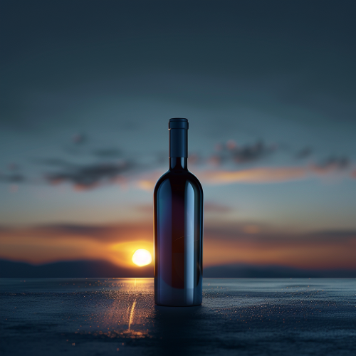 Blue Wine Bottle in Sunset Blue Wine Bottle in Sunset