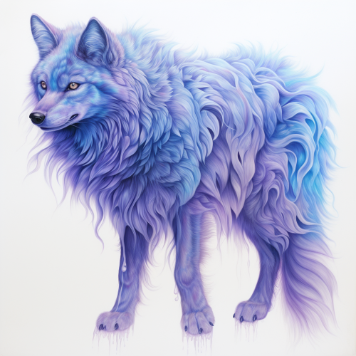 Colored pencil illustration of a blue wolf with ice powers