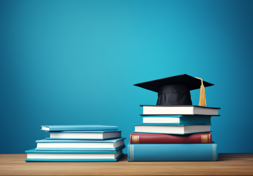 Promotional education training image on blue background