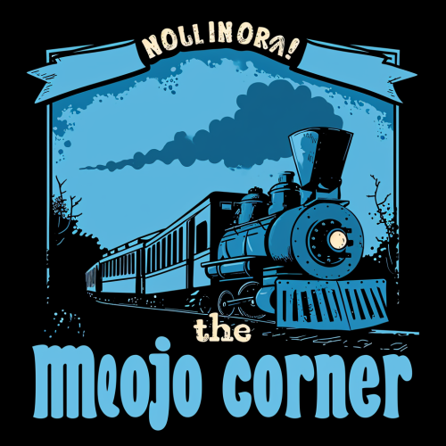 Blues band logo with guitar and train