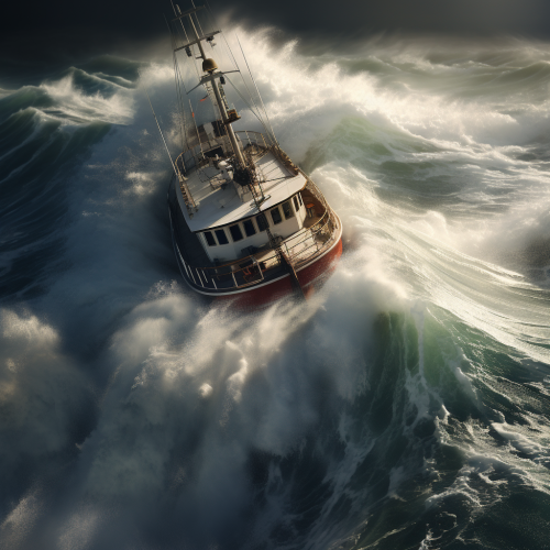 Boat battling fierce ocean waves