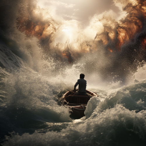 Man throwing stone into water causing tsunami