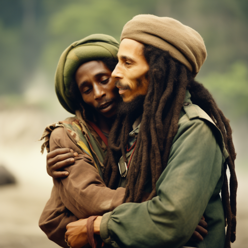 Bob Marley and Mohamad embracing