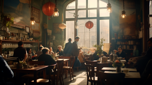 Artistic bohemian cafe scene