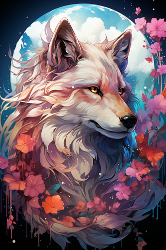 Boho moon and wolf sketch