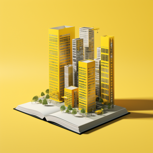 Skyscraper emerging from a book Skyscraper emerging from a book