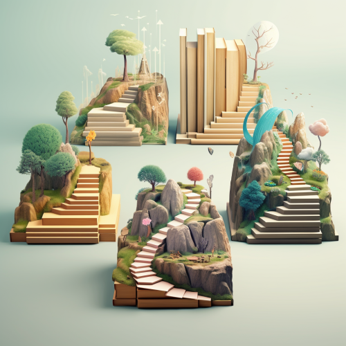 Four books arranged in 3D style