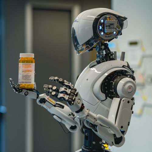 Robot holding a pill bottle Robot holding a pill bottle