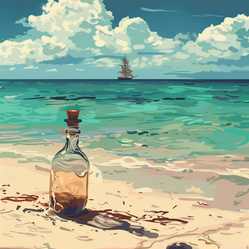 Pirate bottle on sandy beach Pirate bottle on sandy beach