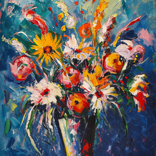 Colorful Kandinsky Style Flower Bouquet Painting