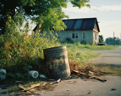 Abandoned bourbon barrels on outskirts of town