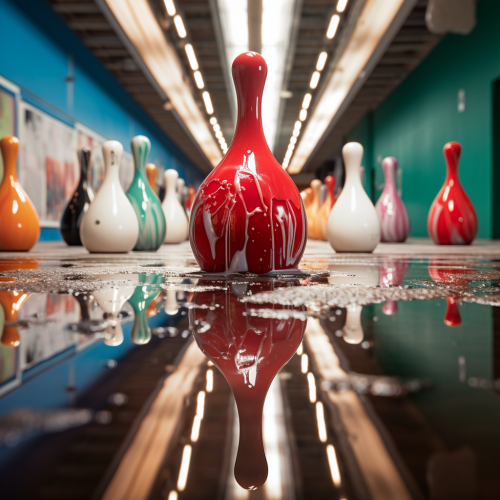 Bowling pins in a puddle