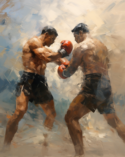 Two muscular boxers engaged in a fight