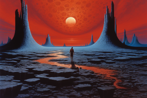 Boy exploring alien planet's unique terrain