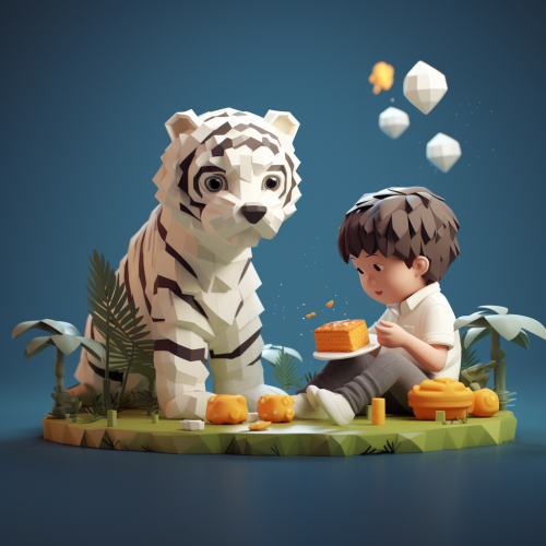 Boy Tiger Eating Sheep on Farm