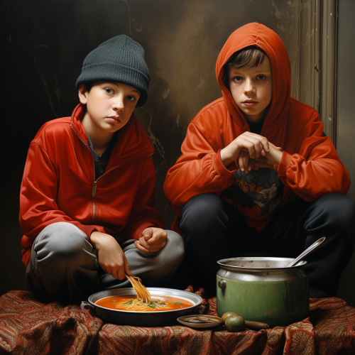 Funny boys enjoying a hot soup