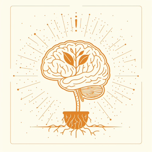 Brain Plant Illustration with Golden Lines