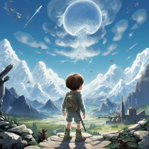 Brave little boy astronaut with futuristic laser gun