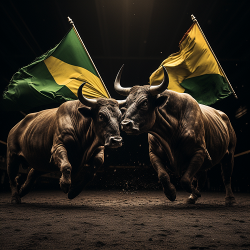 Brazilian bulls around flag