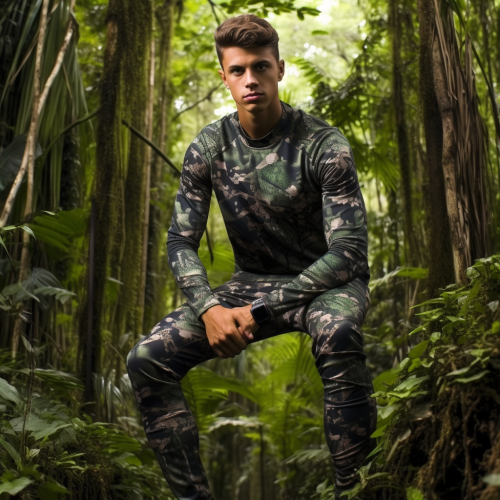 Beautiful Brazilian supermodel in camouflage pants