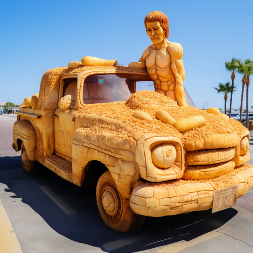 Bread truck with two ugly men at the beach