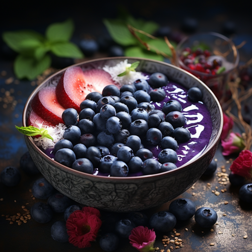 Acai bowl with indigo berries