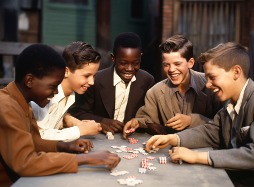 Thirteen-year-old Brian Welliver rolling dice with friends