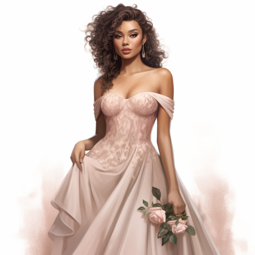 Beautiful biracial bride in off-shoulder wedding dress