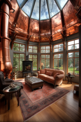 Spacious copper-themed living room