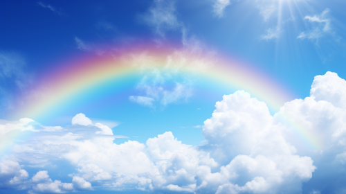 Vibrant rainbow in bright blue sky Vibrant rainbow in bright blue sky