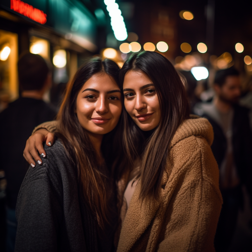 British woman and sister on a night out
