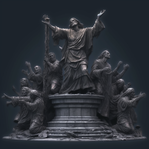 Broken God Statue in Medieval Setting