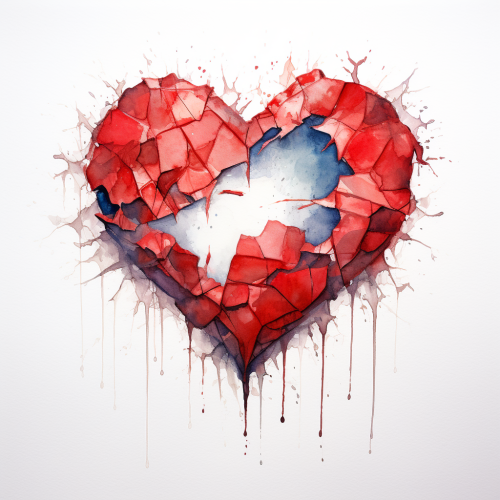 Broken Heart Watercolor Simple White Background