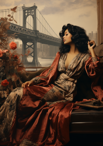 Oriental vintage view Brooklyn Bridge