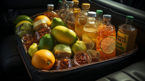 Shopping bag with vegetable oil bottles