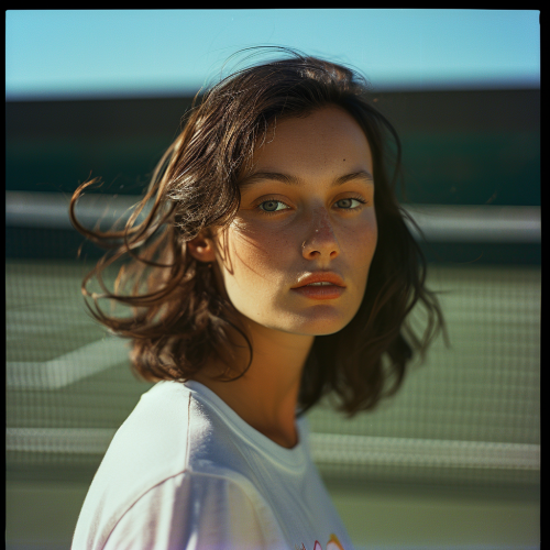 Attractive brunette woman on tennis court