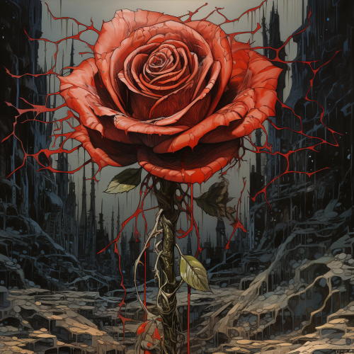 Yoshitaka Amano's brutalist rose artwork