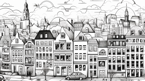 Blackline Drawing of Bruxelles Cityscape