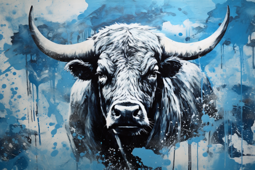 Blue and White Buffalo Painting Artwork