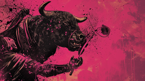 Bullfighting Bear Black Ink Illustration