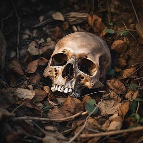 Mysterious half-buried skull at an angle